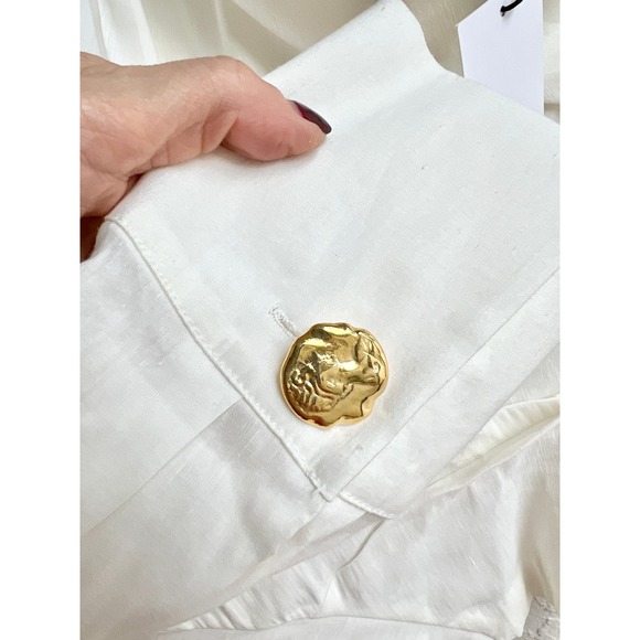 NWT Zara One Shoulder Asymmetrical Pleated Linen Blend Top White Women XS - Picture 8 of 8